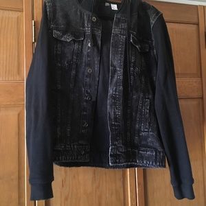 H&M DIVIDED Black Denim Jacket w/ Soft Sleeves, 4 Pockets
